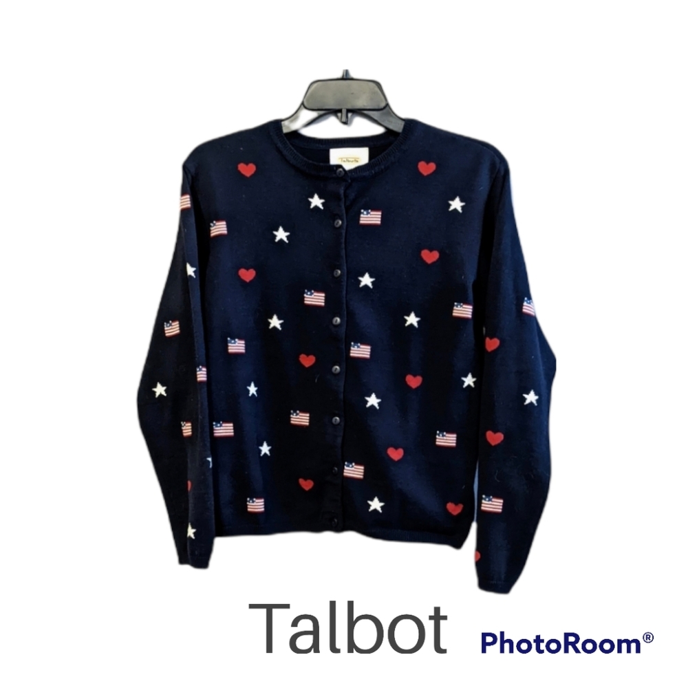 Talbots Navy Blue Flag Star Sweater NWOT